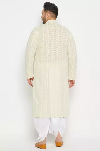 Men's yellow and white pure cotton kurta and dhoti set