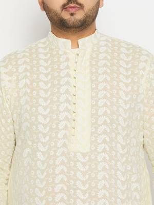 Men's yellow and white pure cotton kurta and dhoti set 4