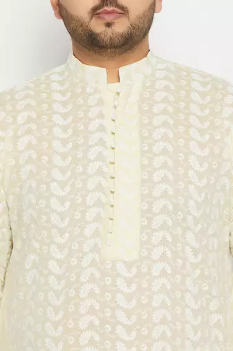 Men's yellow and white pure cotton kurta and dhoti set
