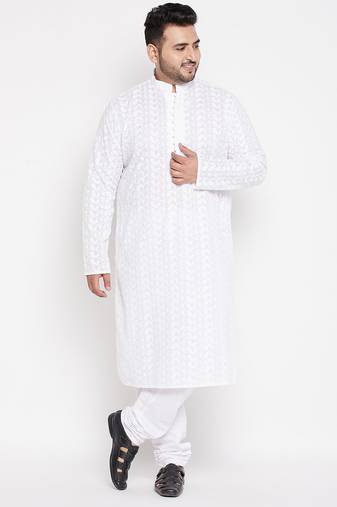 Men's white pure cotton kurta pyjama set