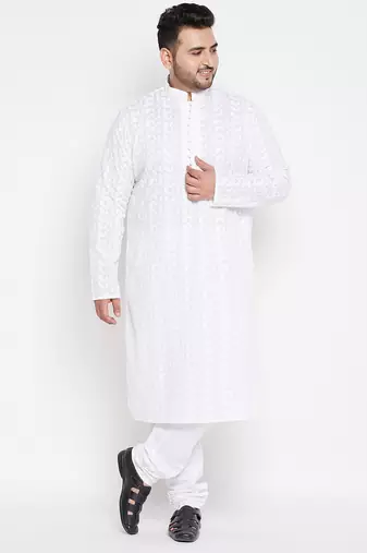 Men's white pure cotton kurta pyjama set