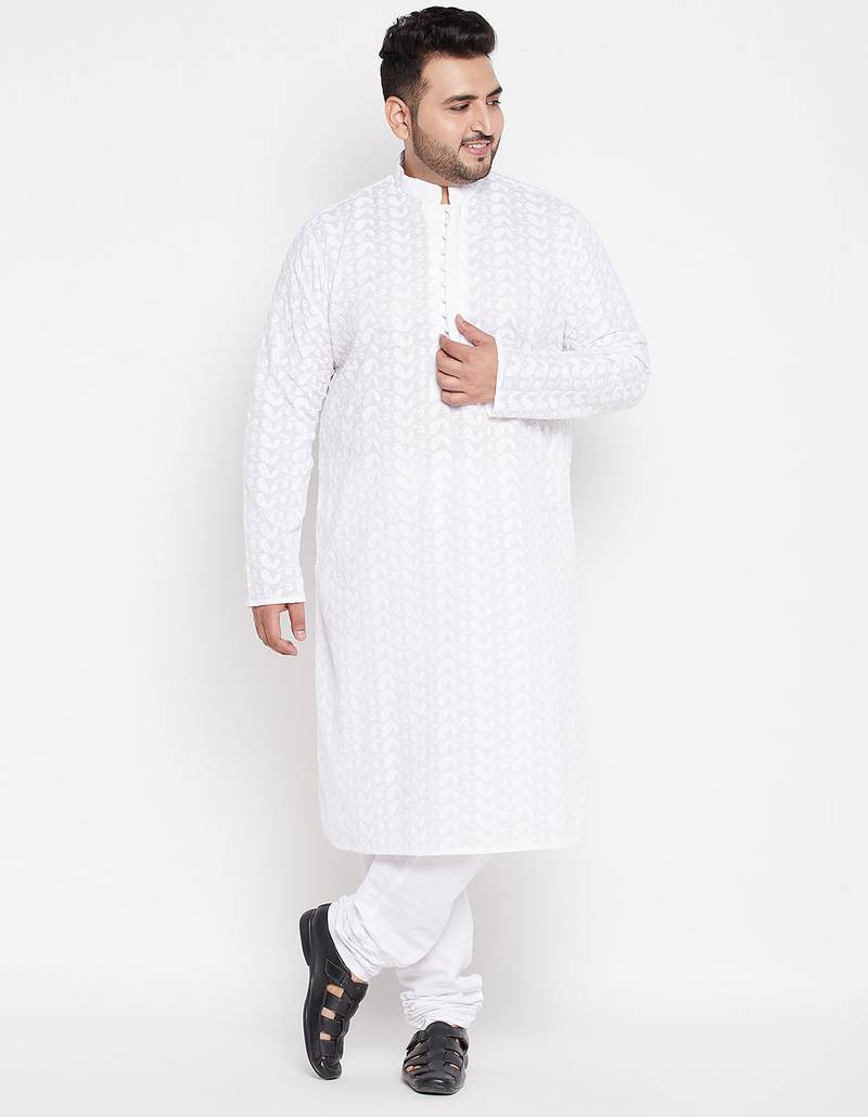 Men's white pure cotton kurta pyjama set