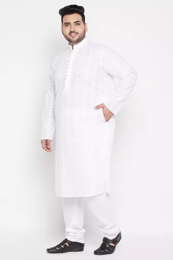 Men's white pure cotton kurta pyjama set