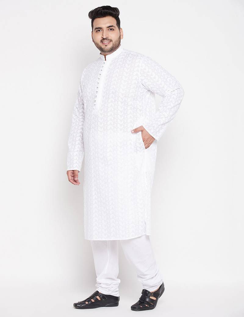 Men's white pure cotton kurta pyjama set
