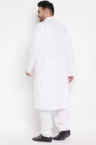 Men's white pure cotton kurta pyjama set