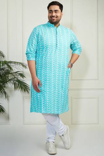 Men's Blue and white pure cotton kurta pyjama set
