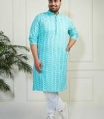 Men's Blue and white pure cotton kurta pyjama set