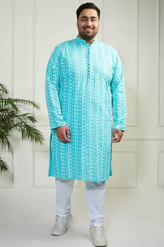 Men's Blue and white pure cotton kurta pyjama set