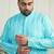 Men's Blue and white pure cotton kurta pyjama set
