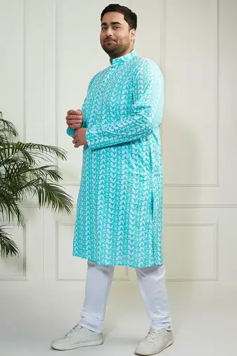 Men's Blue and white pure cotton kurta pyjama set