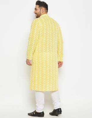 Men's mustard and white pure cotton kurta pyjama set 3
