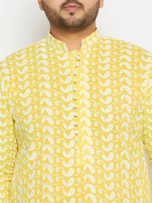 Men's mustard and white pure cotton kurta pyjama set 4