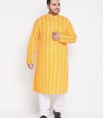 Men's orange and white pure cotton kurta pyjama set