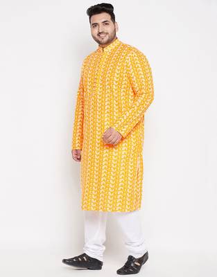 Men's orange and white pure cotton kurta pyjama set 2