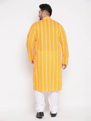 Men's orange and white pure cotton kurta pyjama set 3