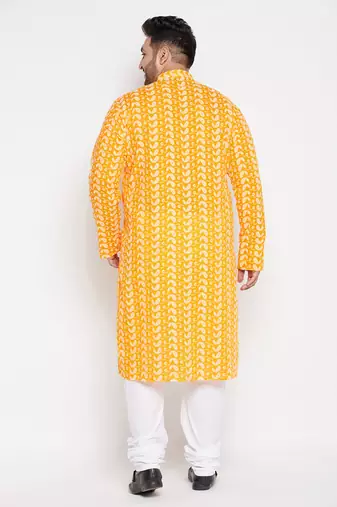Men's orange and white pure cotton kurta pyjama set