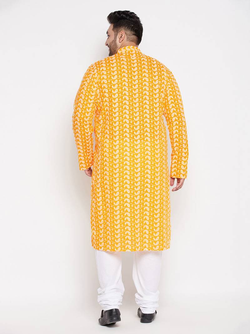 Men's orange and white pure cotton kurta pyjama set