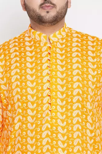 Men's orange and white pure cotton kurta pyjama set