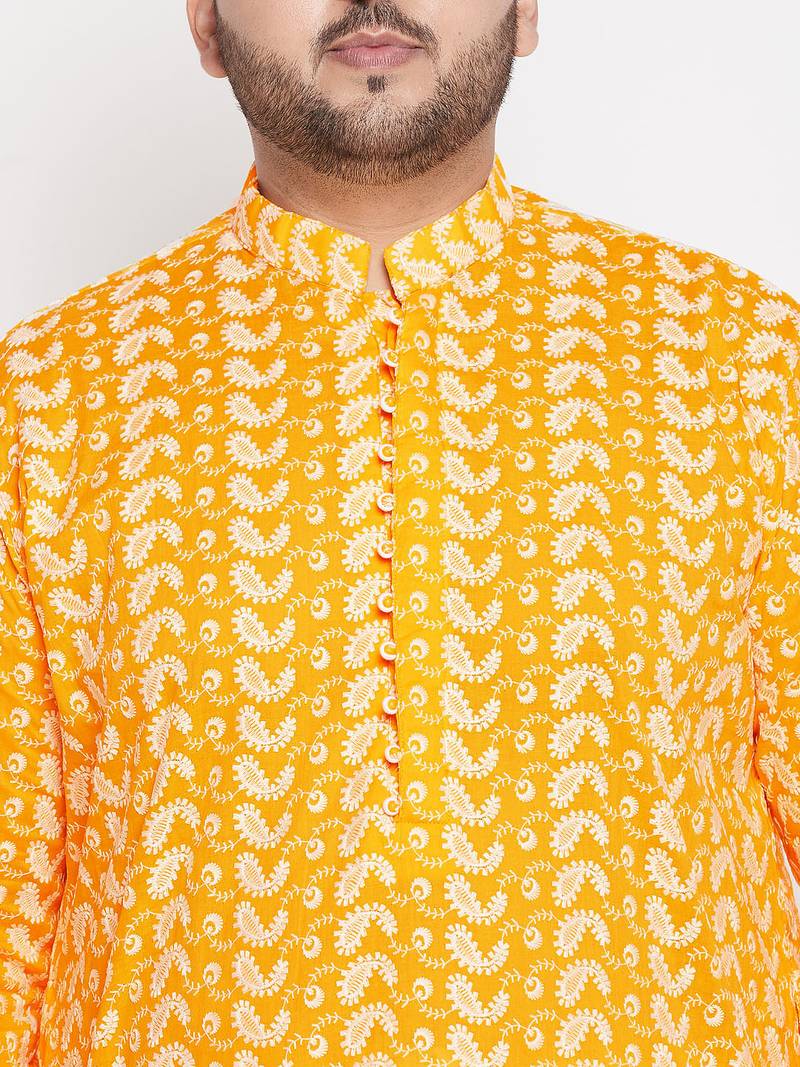 Men's orange and white pure cotton kurta pyjama set