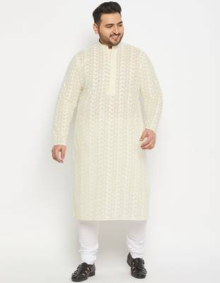Off White and white pure cotton kurta pyjama set 1