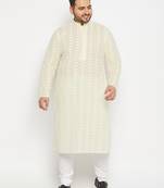 Off White and white pure cotton kurta pyjama set