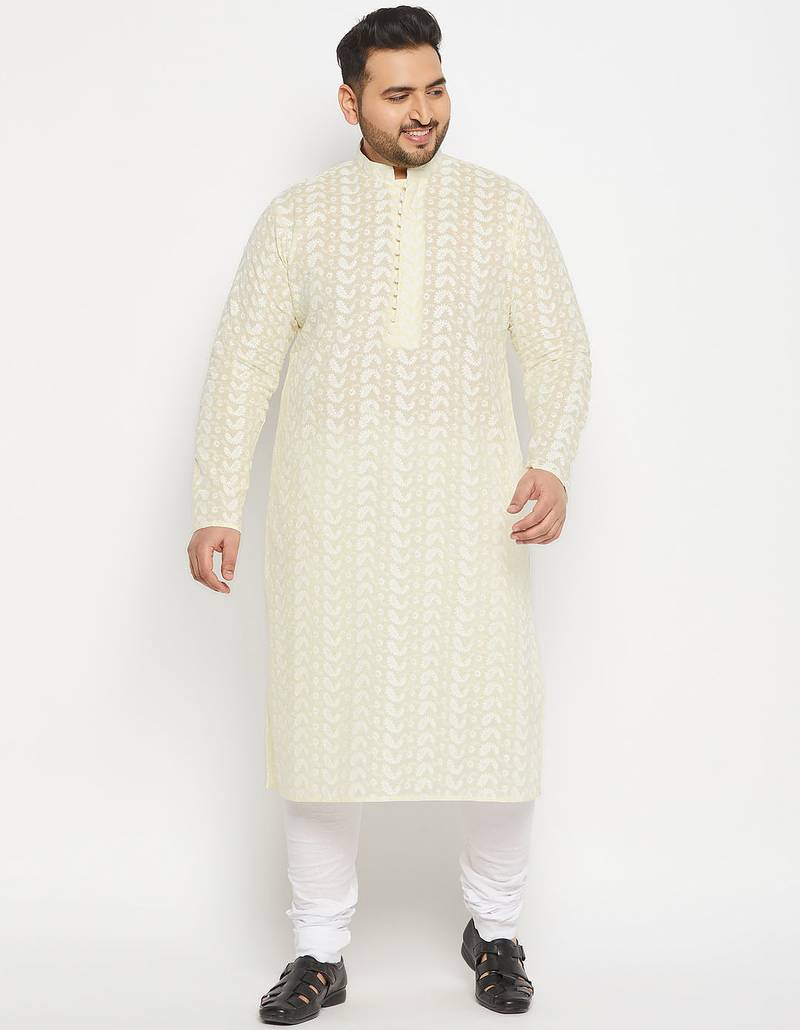 Off White and white pure cotton kurta pyjama set