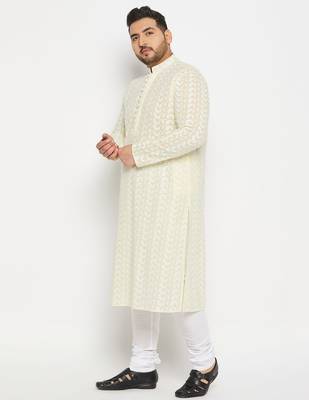 Off White and white pure cotton kurta pyjama set 2