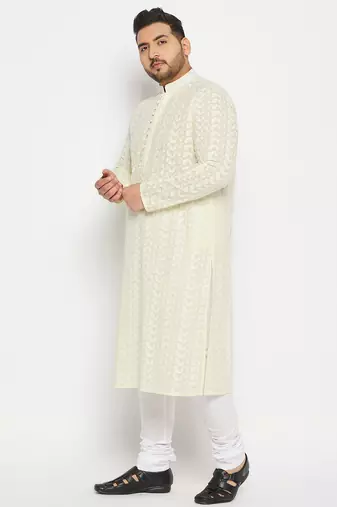 Off White and white pure cotton kurta pyjama set
