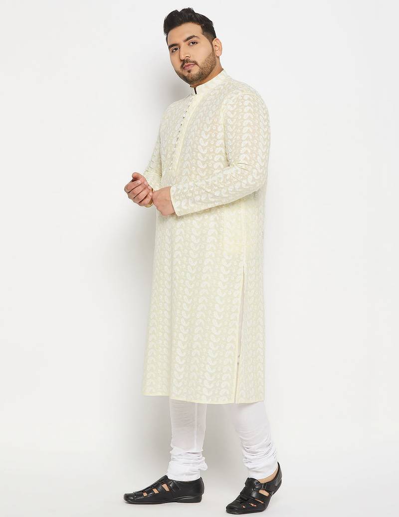 Off White and white pure cotton kurta pyjama set
