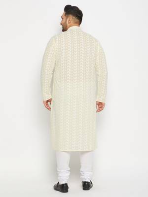 Off White and white pure cotton kurta pyjama set 3