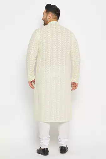 Off White and white pure cotton kurta pyjama set