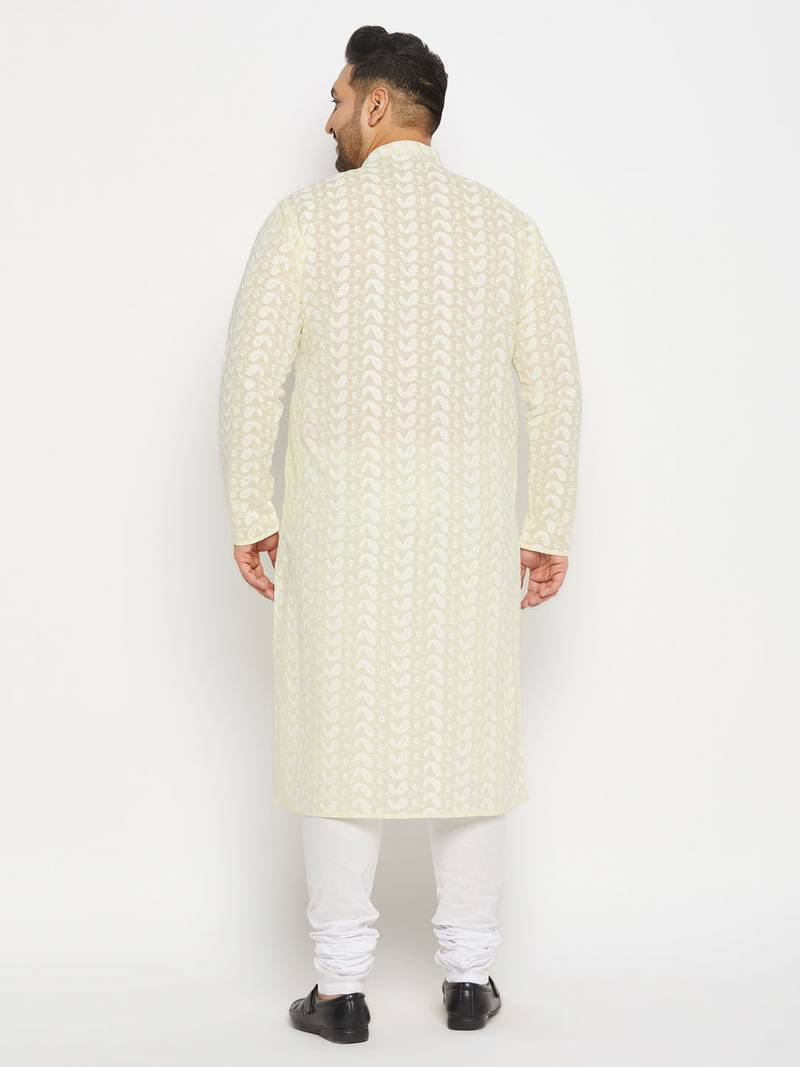 Off White and white pure cotton kurta pyjama set