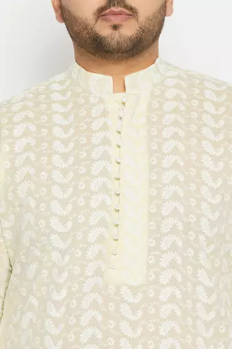 Off White and white pure cotton kurta pyjama set