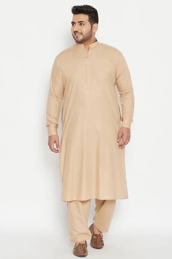 Men's light brown cotton blend pathani kurta set