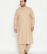 Men's light brown cotton blend pathani kurta set