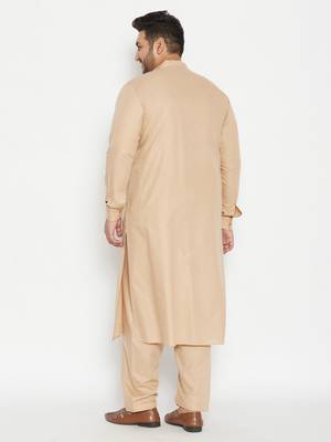 Men's light brown cotton blend pathani kurta set 3