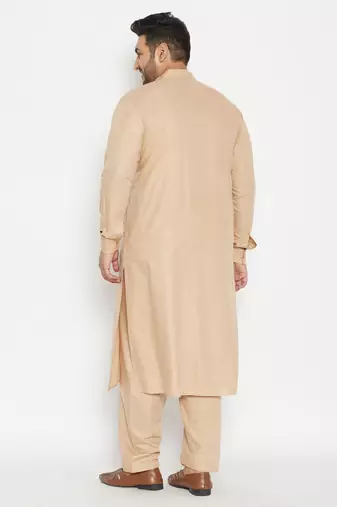 Men's light brown cotton blend pathani kurta set