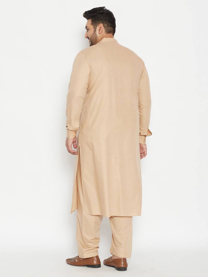 Men's light brown cotton blend pathani kurta set