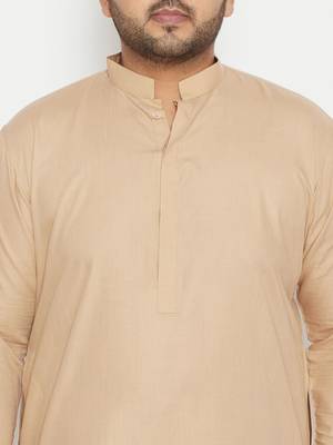 Men's light brown cotton blend pathani kurta set 4
