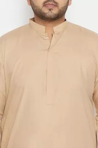 Men's light brown cotton blend pathani kurta set