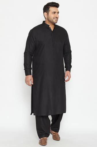 Men's black cotton blend pathani kurta set