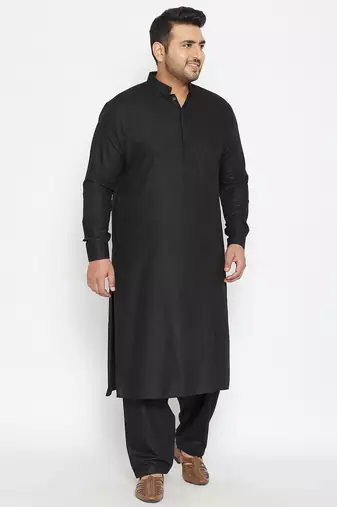 Men's black cotton blend pathani kurta set