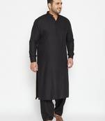 Men's black cotton blend pathani kurta set
