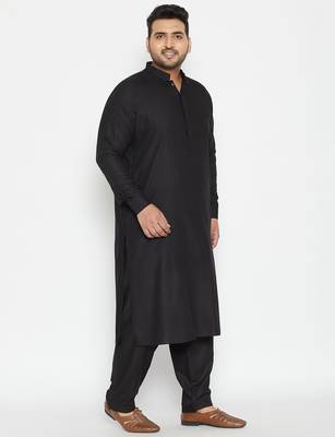 Men's black cotton blend pathani kurta set 2