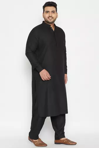 Men's black cotton blend pathani kurta set