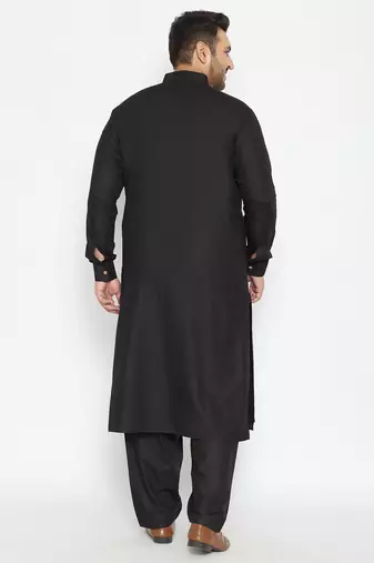 Men's black cotton blend pathani kurta set