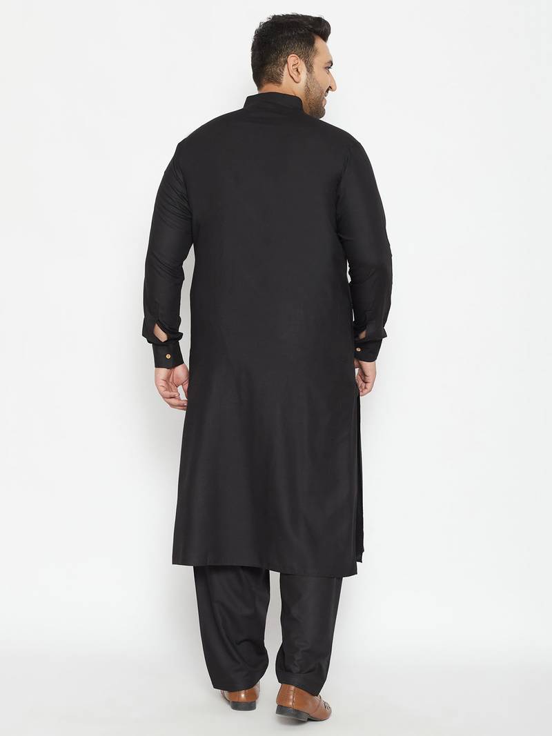 Men's black cotton blend pathani kurta set