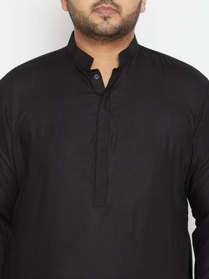 Men's black cotton blend pathani kurta set 4