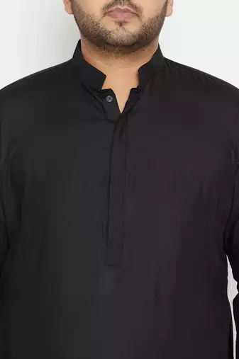 Men's black cotton blend pathani kurta set