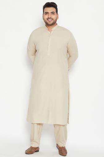 Off White cotton blend pathani kurta set